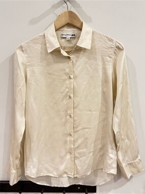 Uniqlo Cream 100% Silk Button Down Shirt